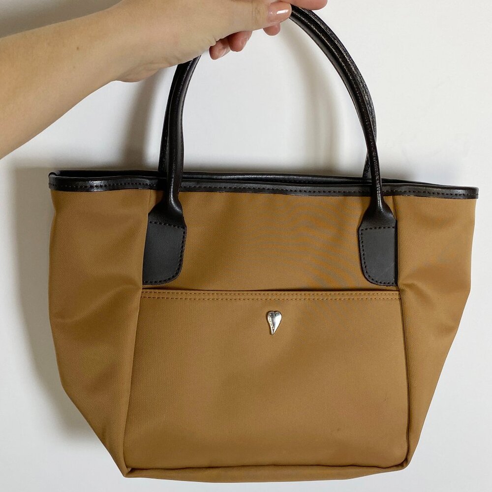Vintage Designer LANCASTER Tan Canvas & Brown Leather Longchamp Lo ok Mini Bag